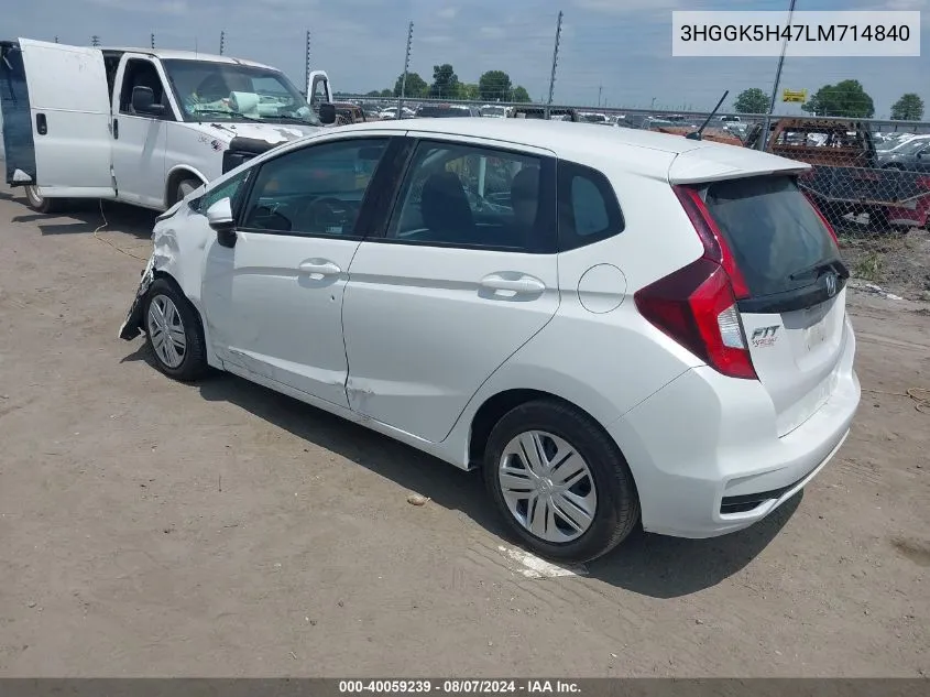 2020 Honda Fit Lx VIN: 3HGGK5H47LM714840 Lot: 40059239