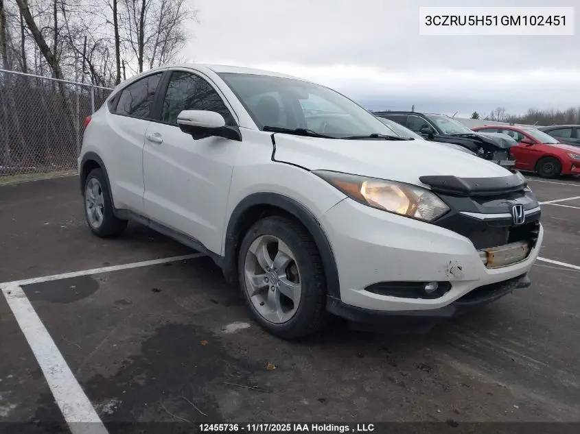 3CZRU5H51GM102451 2016 Honda Hr-V Ex