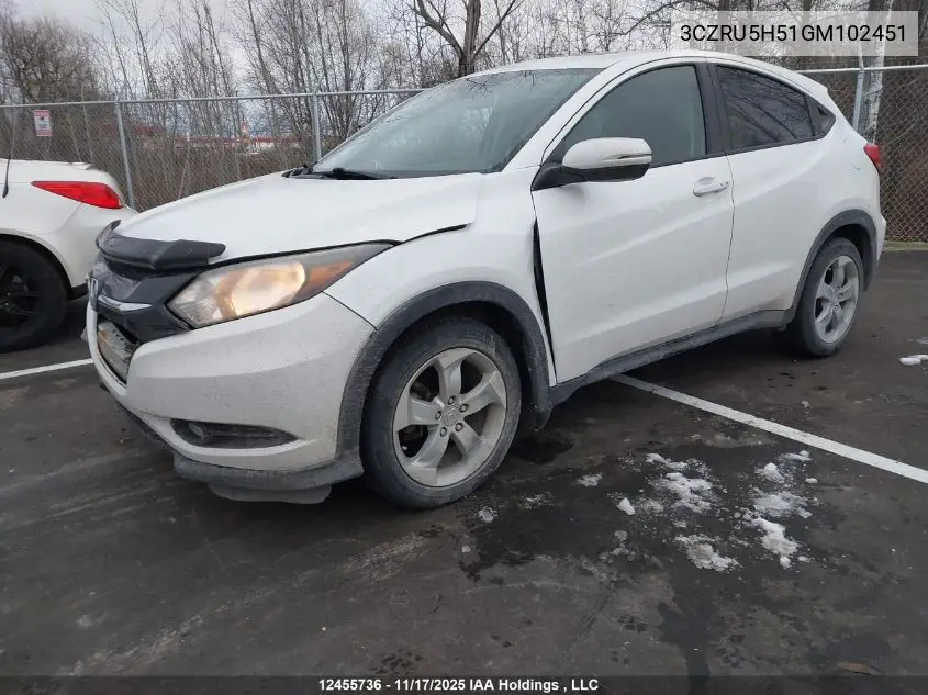 3CZRU5H51GM102451 2016 Honda Hr-V Ex