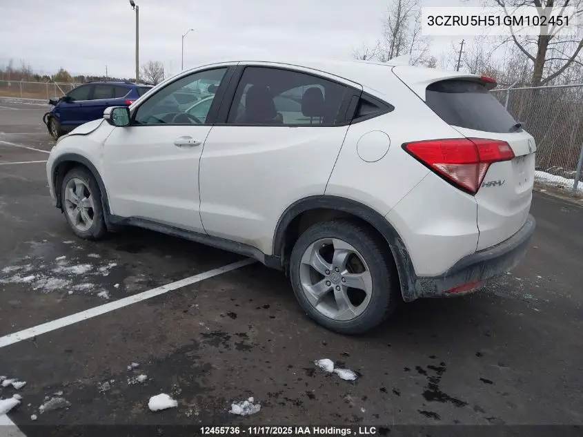 3CZRU5H51GM102451 2016 Honda Hr-V Ex