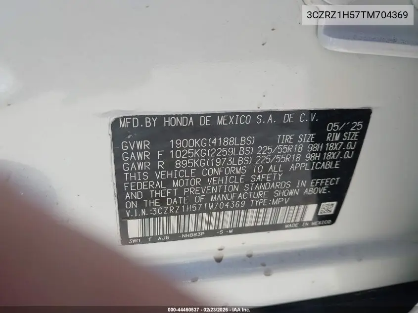 3CZRZ1H57TM704369 2026 Honda Hr-V 2Wd Sport