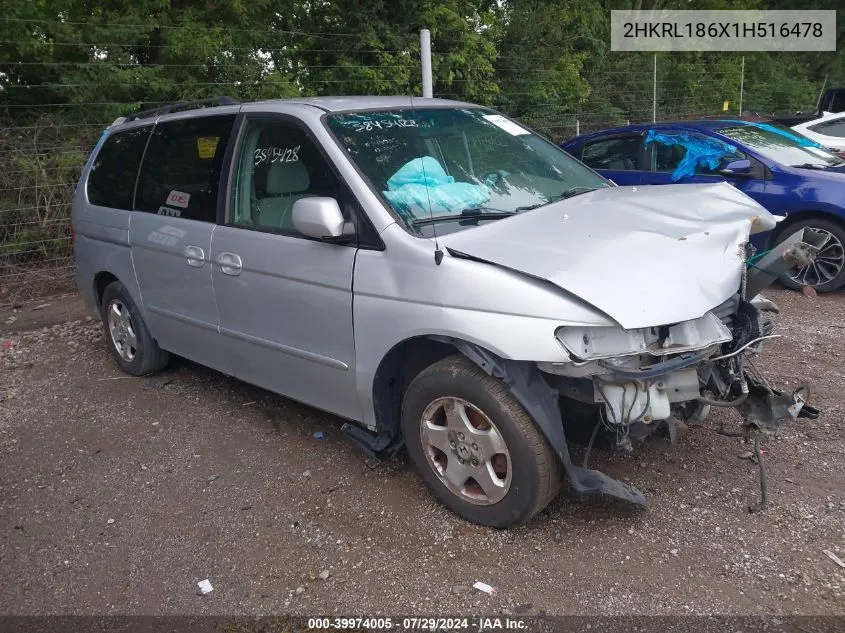 2001 Honda Odyssey Ex VIN: 2HKRL186X1H516478 Lot: 39974005