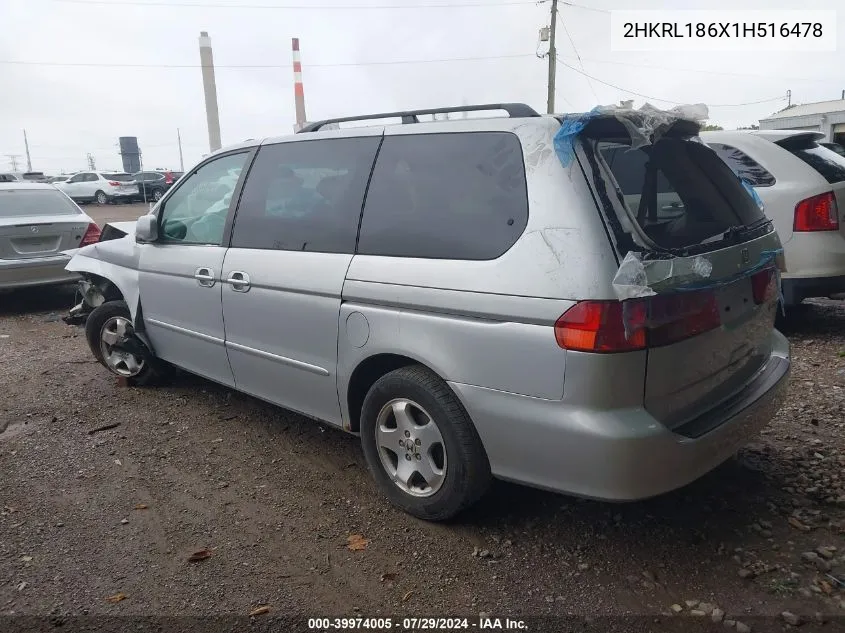 2001 Honda Odyssey Ex VIN: 2HKRL186X1H516478 Lot: 39974005