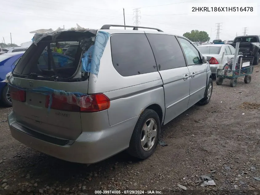 2001 Honda Odyssey Ex VIN: 2HKRL186X1H516478 Lot: 39974005