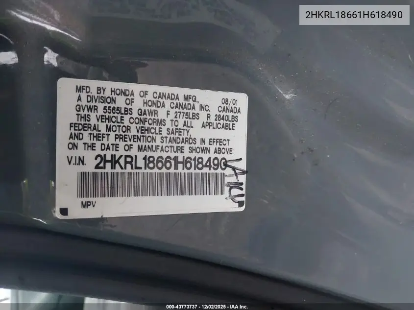 2HKRL18661H618490 2001 Honda Odyssey Ex