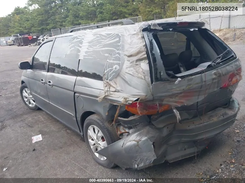 2002 Honda Odyssey Ex-L W/Dvd/Leather VIN: 5FNRL18052B038224 Lot: 40390663