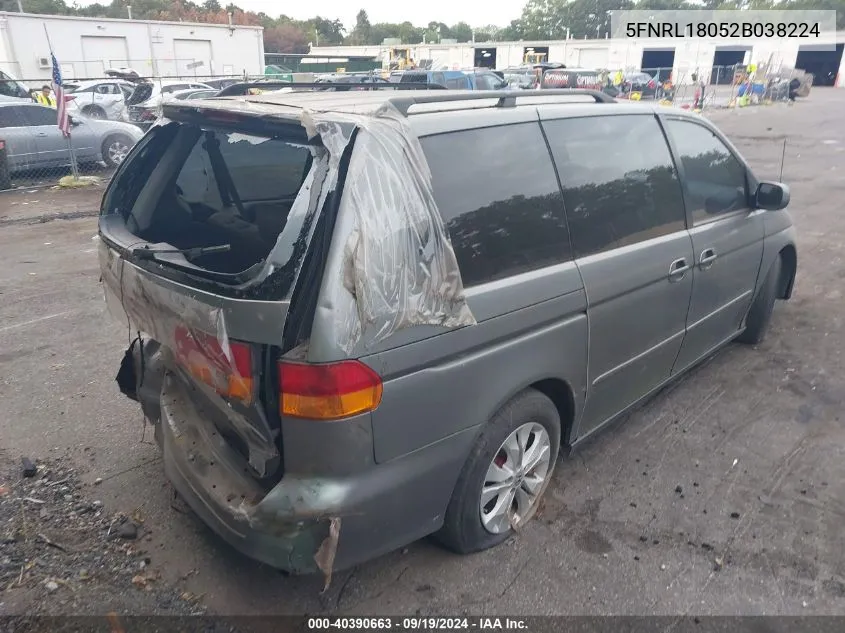 2002 Honda Odyssey Ex-L W/Dvd/Leather VIN: 5FNRL18052B038224 Lot: 40390663