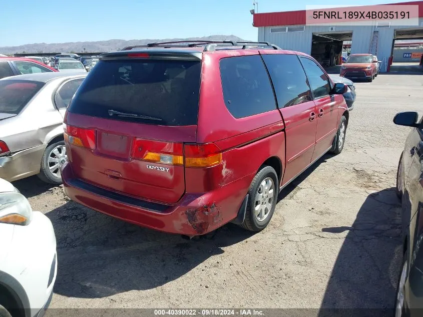 5FNRL189X4B035191 2004 Honda Odyssey Ex-L