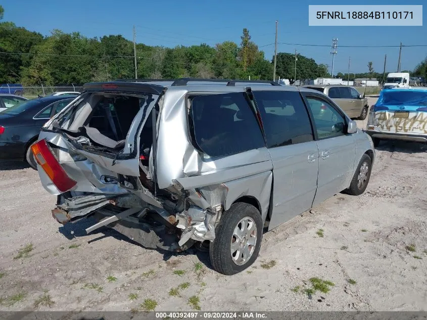 2004 Honda Odyssey Ex VIN: 5FNRL18884B110171 Lot: 40392497