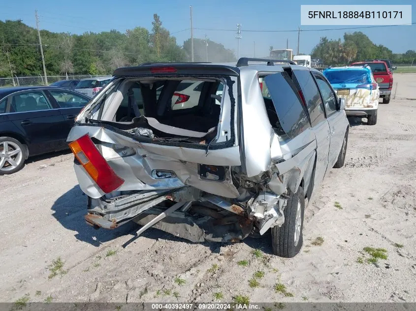 2004 Honda Odyssey Ex VIN: 5FNRL18884B110171 Lot: 40392497