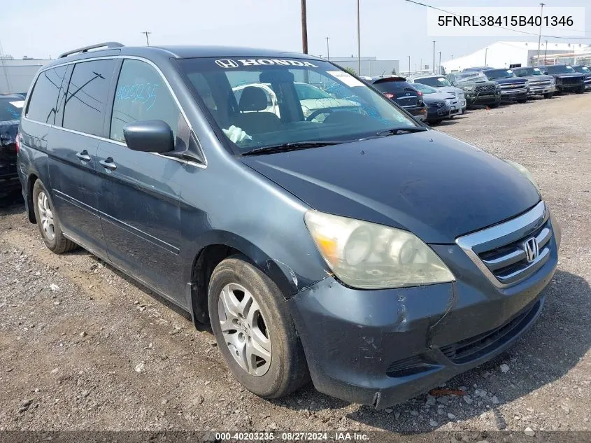 2005 Honda Odyssey Ex VIN: 5FNRL38415B401346 Lot: 40203235