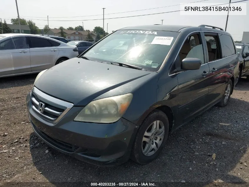 2005 Honda Odyssey Ex VIN: 5FNRL38415B401346 Lot: 40203235