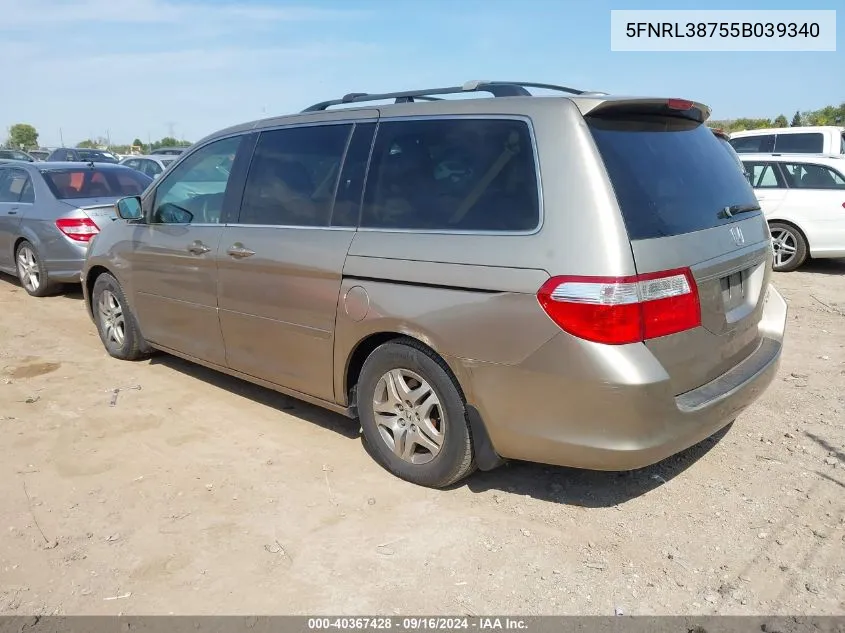 2005 Honda Odyssey Ex-L VIN: 5FNRL38755B039340 Lot: 40367428