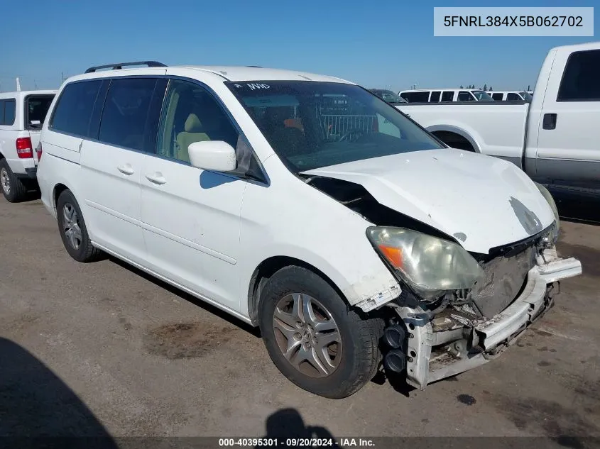 2005 Honda Odyssey Ex VIN: 5FNRL384X5B062702 Lot: 40395301