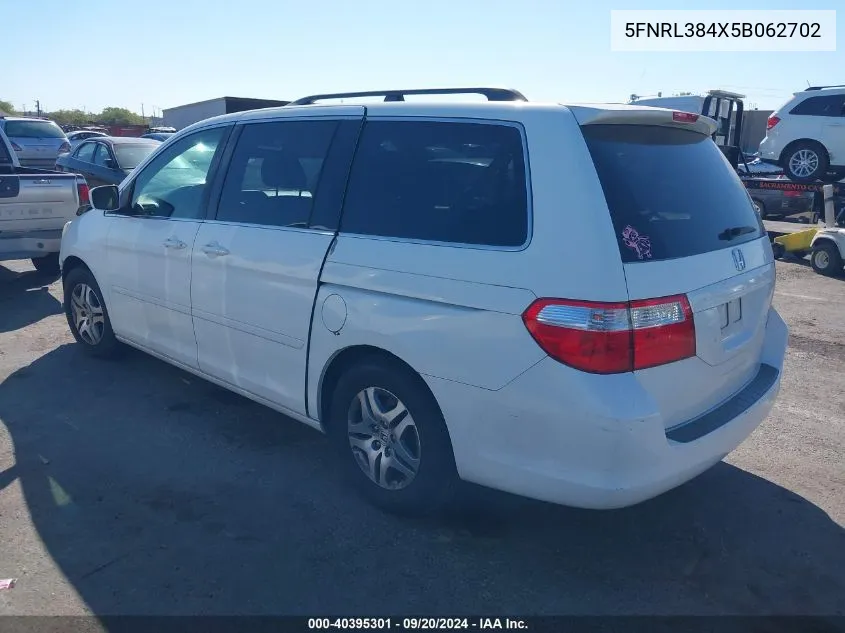 2005 Honda Odyssey Ex VIN: 5FNRL384X5B062702 Lot: 40395301