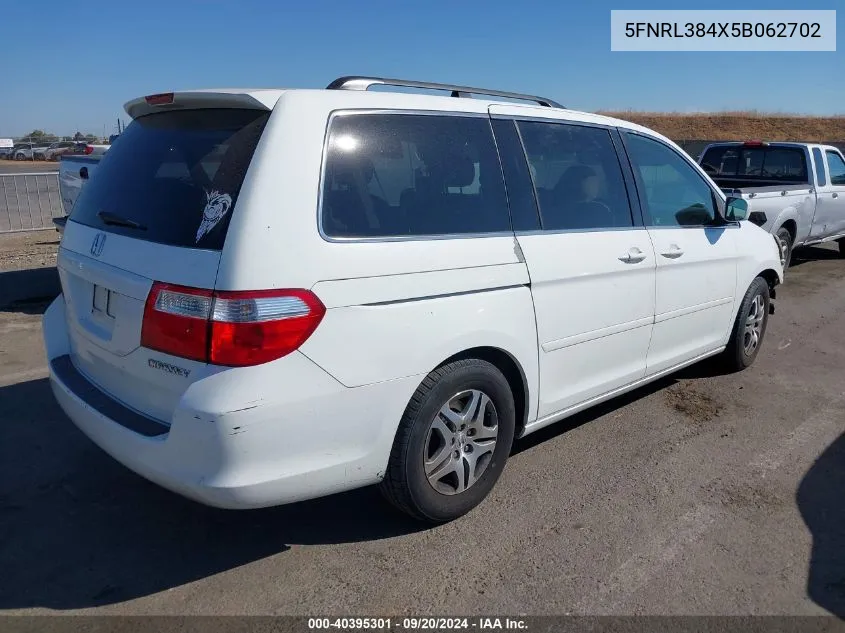 2005 Honda Odyssey Ex VIN: 5FNRL384X5B062702 Lot: 40395301