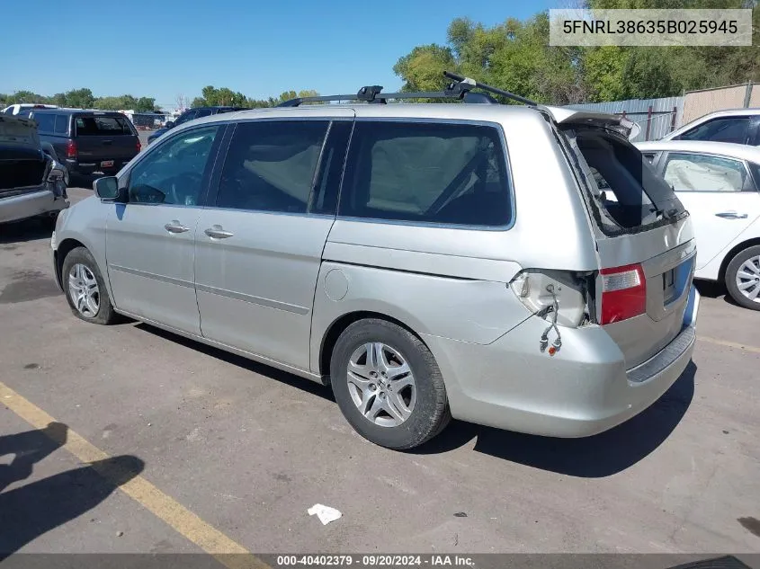 5FNRL38635B025945 2005 Honda Odyssey Ex-L