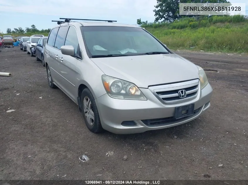 2006 Honda Odyssey Exl VIN: 5FNRL386X6B511928 Lot: 12066941