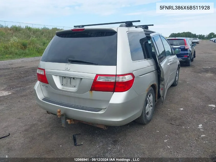 2006 Honda Odyssey Exl VIN: 5FNRL386X6B511928 Lot: 12066941