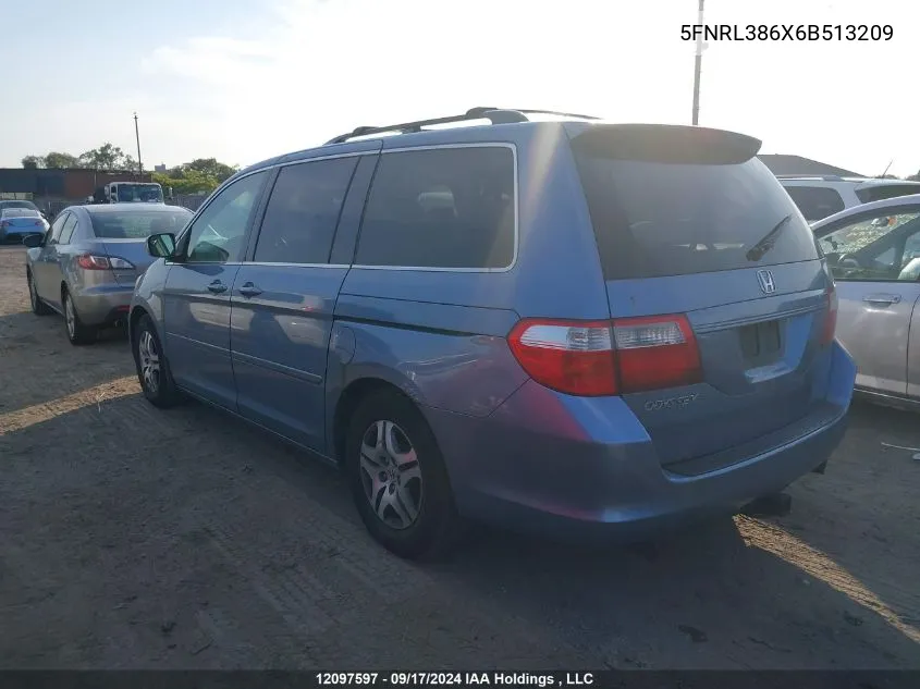 2006 Honda Odyssey VIN: 5FNRL386X6B513209 Lot: 12097597