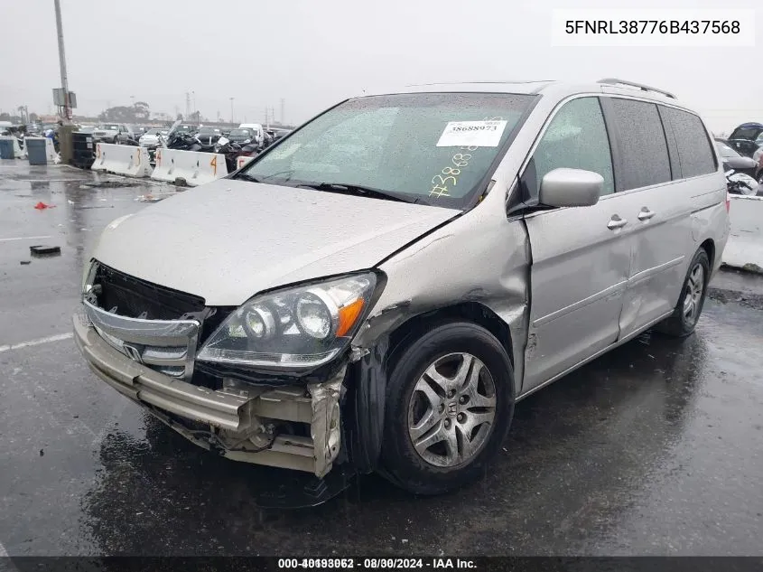 2006 Honda Odyssey Ex-L VIN: 5FNRL38776B437568 Lot: 40193062