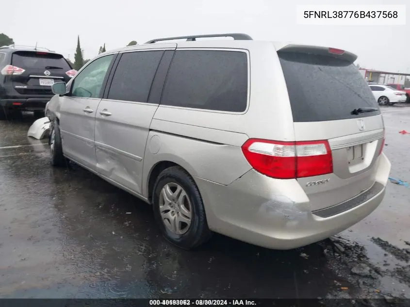 2006 Honda Odyssey Ex-L VIN: 5FNRL38776B437568 Lot: 40193062