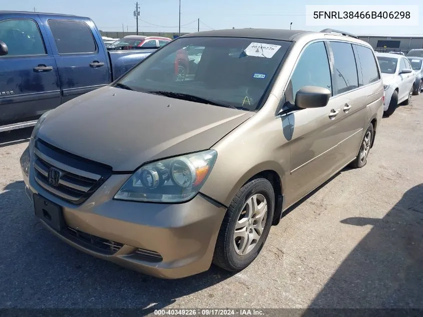 2006 Honda Odyssey Ex VIN: 5FNRL38466B406298 Lot: 40349226