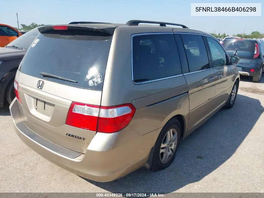 2006 Honda Odyssey Ex VIN: 5FNRL38466B406298 Lot: 40349226