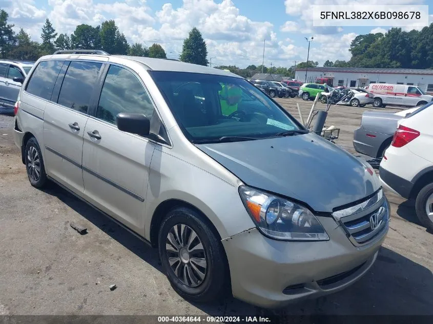 2006 Honda Odyssey Lx VIN: 5FNRL382X6B098678 Lot: 40364644