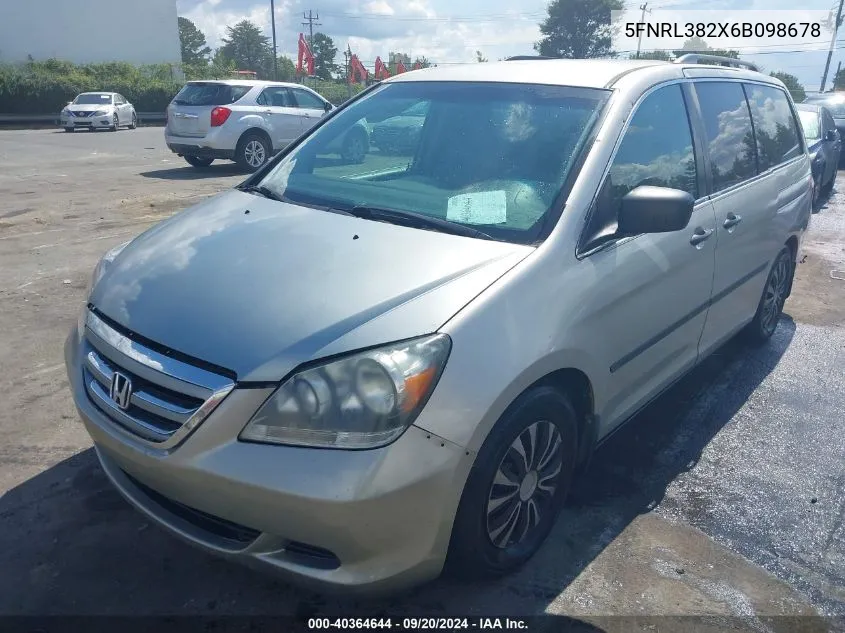 2006 Honda Odyssey Lx VIN: 5FNRL382X6B098678 Lot: 40364644