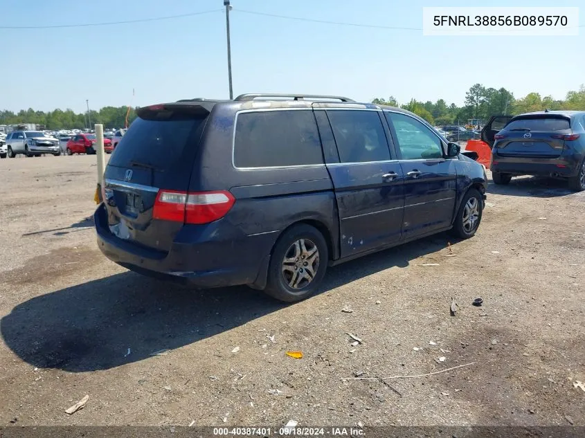 2006 Honda Odyssey Touring VIN: 5FNRL38856B089570 Lot: 40387401