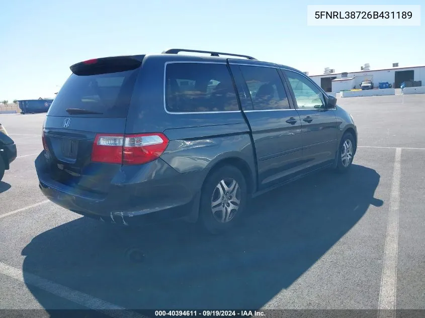 5FNRL38726B431189 2006 Honda Odyssey Ex-L