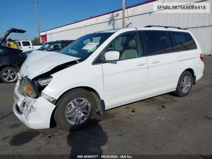 2006 Honda Odyssey Ex-L VIN: 5FNRL38756B086918 Lot: 40405377