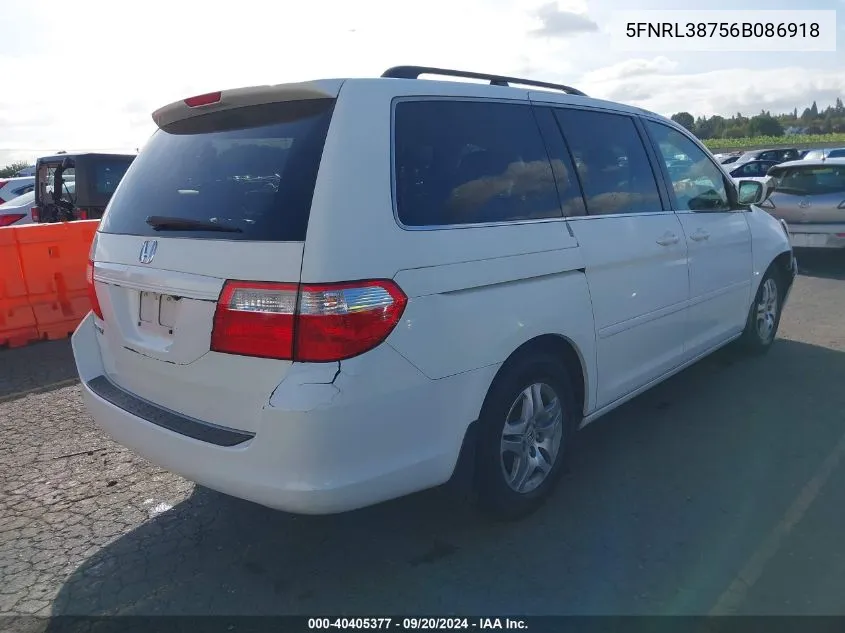 2006 Honda Odyssey Ex-L VIN: 5FNRL38756B086918 Lot: 40405377