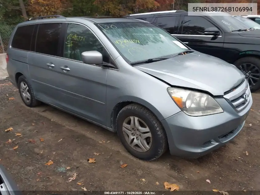 5FNRL38726B106994 2006 Honda Odyssey Ex-L