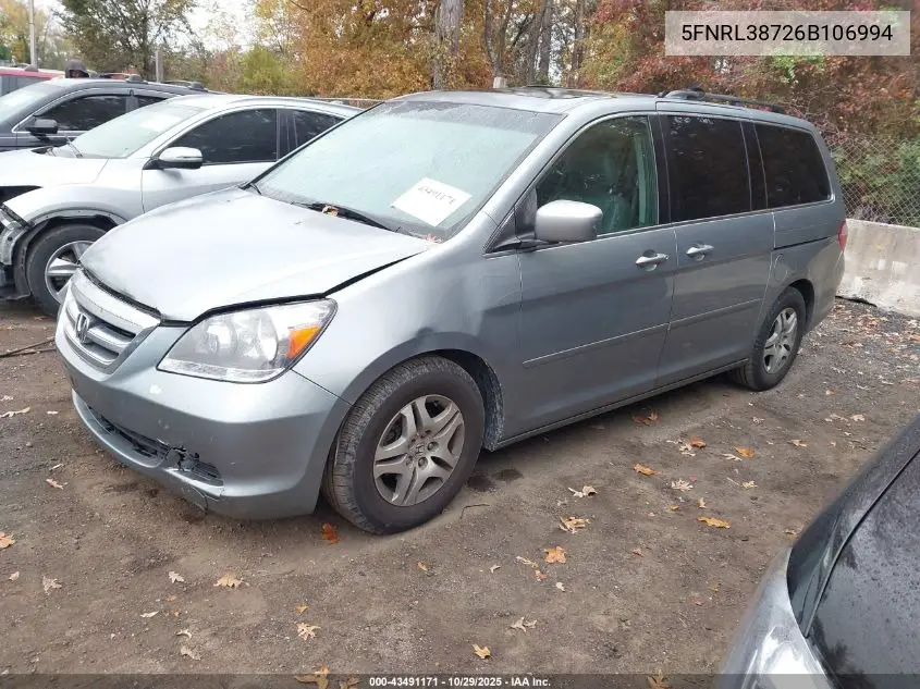 5FNRL38726B106994 2006 Honda Odyssey Ex-L