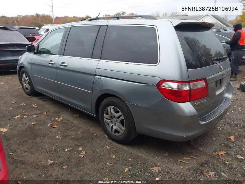 5FNRL38726B106994 2006 Honda Odyssey Ex-L