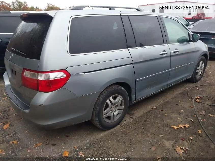 5FNRL38726B106994 2006 Honda Odyssey Ex-L