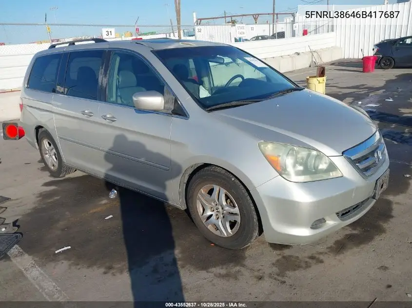 5FNRL38646B417687 2006 Honda Odyssey Ex-L