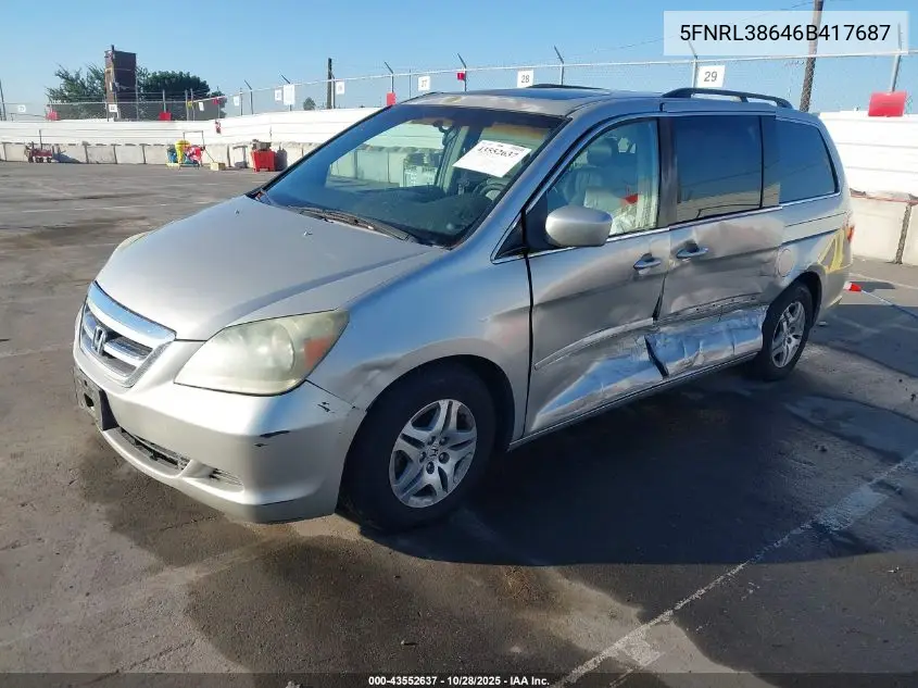 5FNRL38646B417687 2006 Honda Odyssey Ex-L