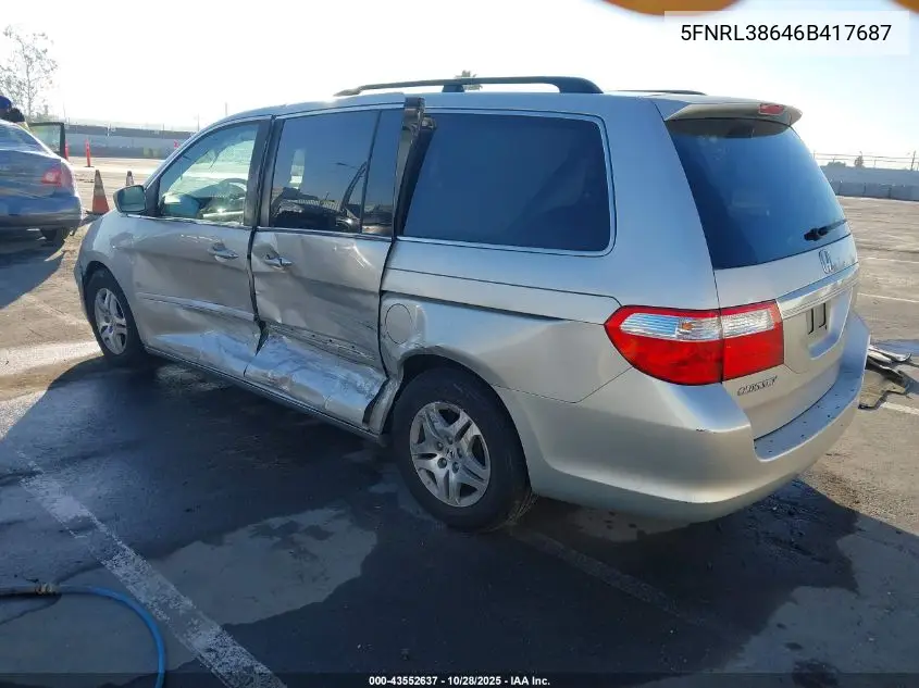 5FNRL38646B417687 2006 Honda Odyssey Ex-L