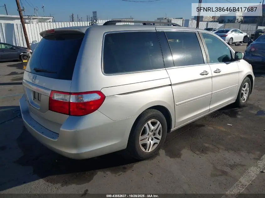 5FNRL38646B417687 2006 Honda Odyssey Ex-L