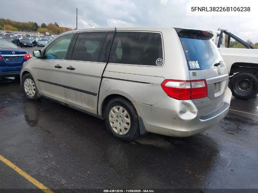 5FNRL38226B106238 2006 Honda Odyssey Lx