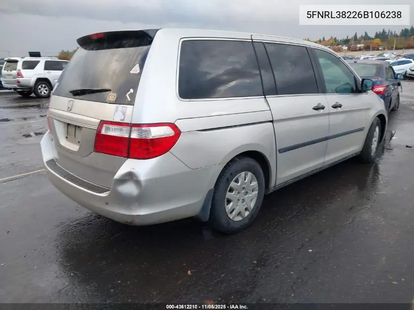 5FNRL38226B106238 2006 Honda Odyssey Lx