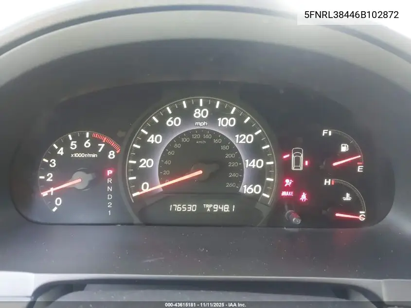 5FNRL38446B102872 2006 Honda Odyssey Ex