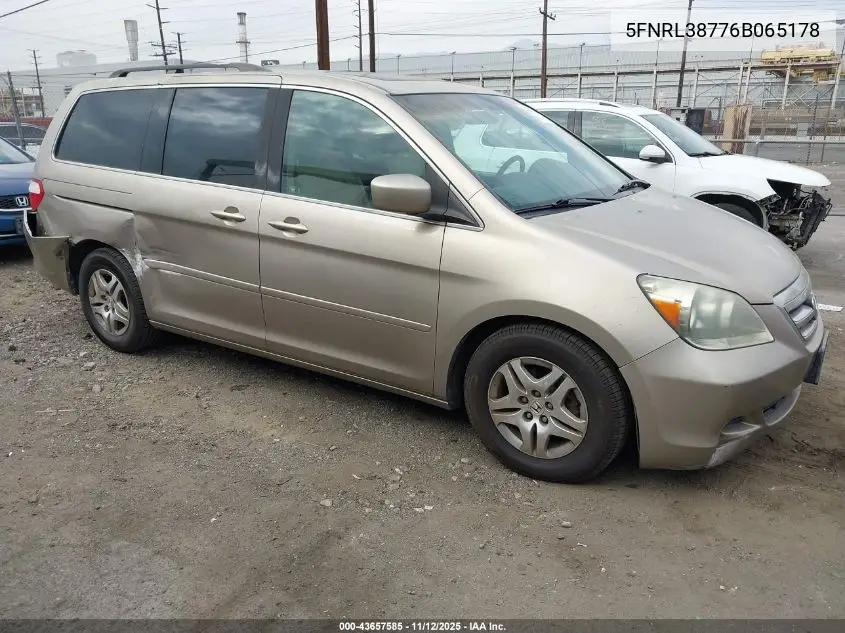 5FNRL38776B065178 2006 Honda Odyssey Ex-L