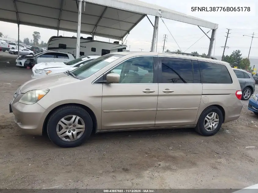 5FNRL38776B065178 2006 Honda Odyssey Ex-L