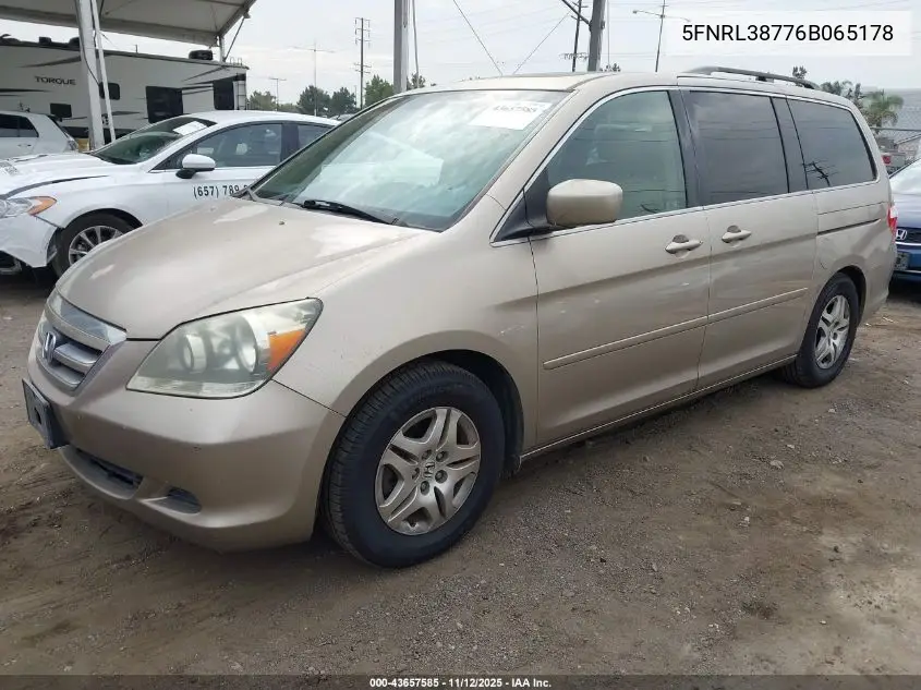 5FNRL38776B065178 2006 Honda Odyssey Ex-L