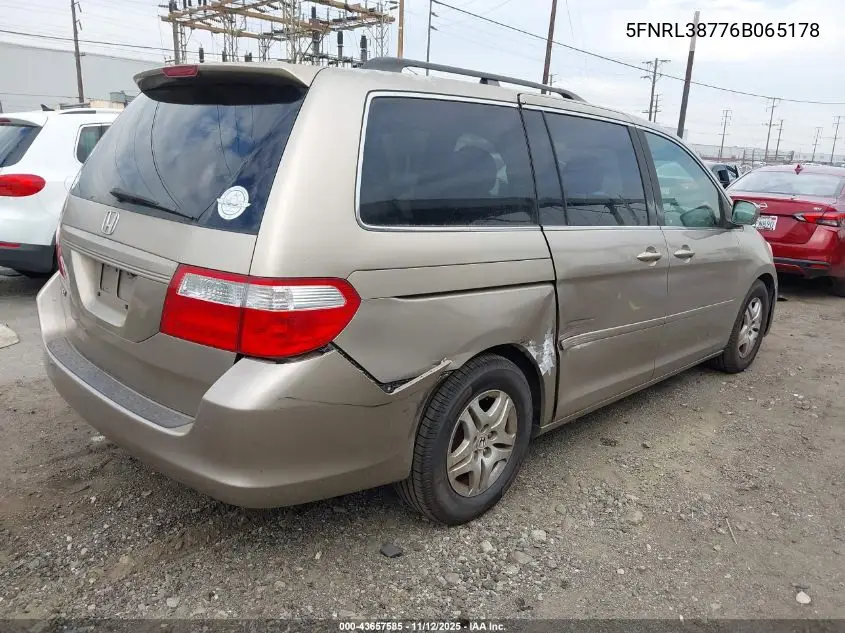5FNRL38776B065178 2006 Honda Odyssey Ex-L