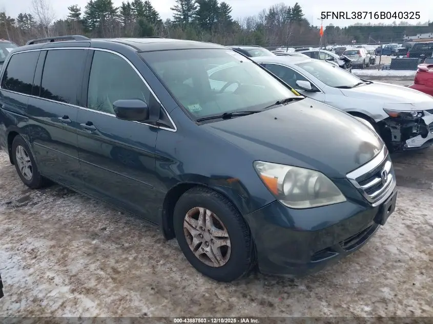 5FNRL38716B040325 2006 Honda Odyssey Ex-L
